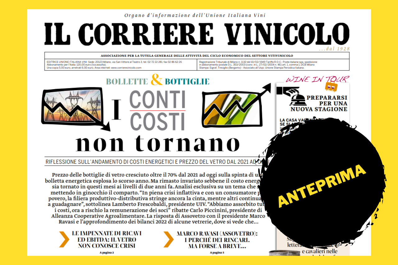 Vino (UIV): bollette e bottiglie, i conti non tornano. Volano gli utili dell’industria vetraria